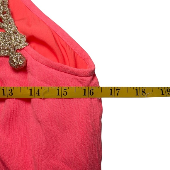 Lilly Pulitzer Neon Coral Pink Sun Ray Babydoll Dress Gold Crochet Party‎ Small - Picture 8 of 9